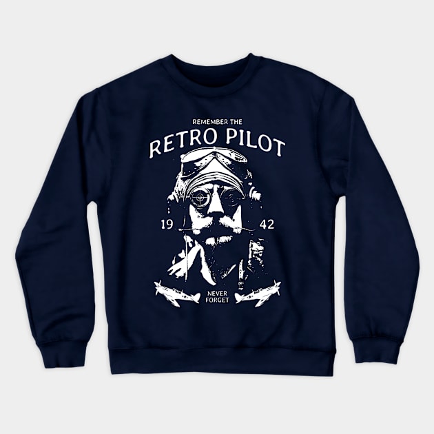 retro vintage pilot airplane Crewneck Sweatshirt by Supertrooper